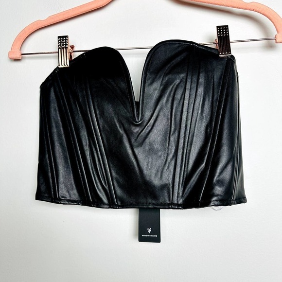 Lulus NWT Fierce Favorite Vegan Leather Strapless Bustier Crop Top Black Medium - Picture 2 of 6